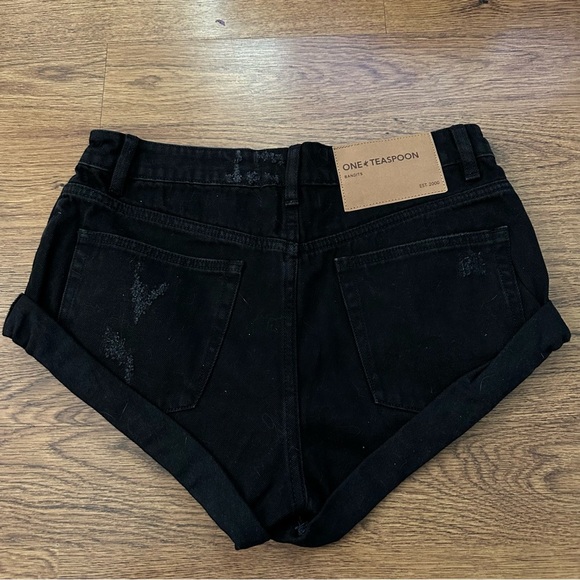 One Teaspoon Jet Black Jean Denim Bandits Shorts 27 rolled up hem sexy festival - Picture 2 of 6